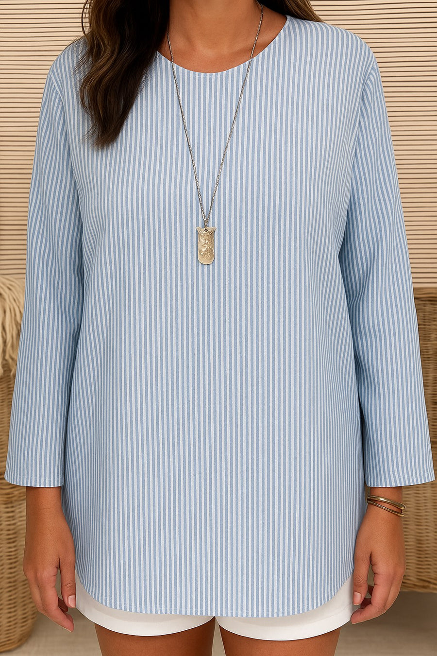 Cecilia™ Trendy Striped Blouse in Grey