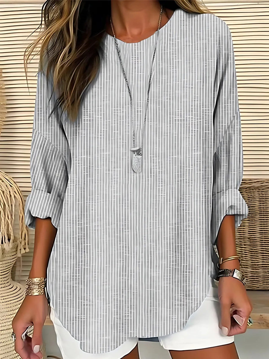 Cecilia™ Trendy Striped Blouse in Grey