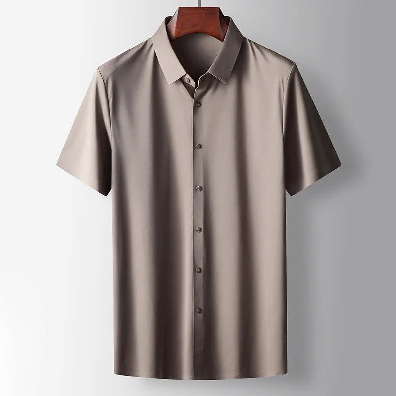 Cedric Casual Silk Shirt in Brown