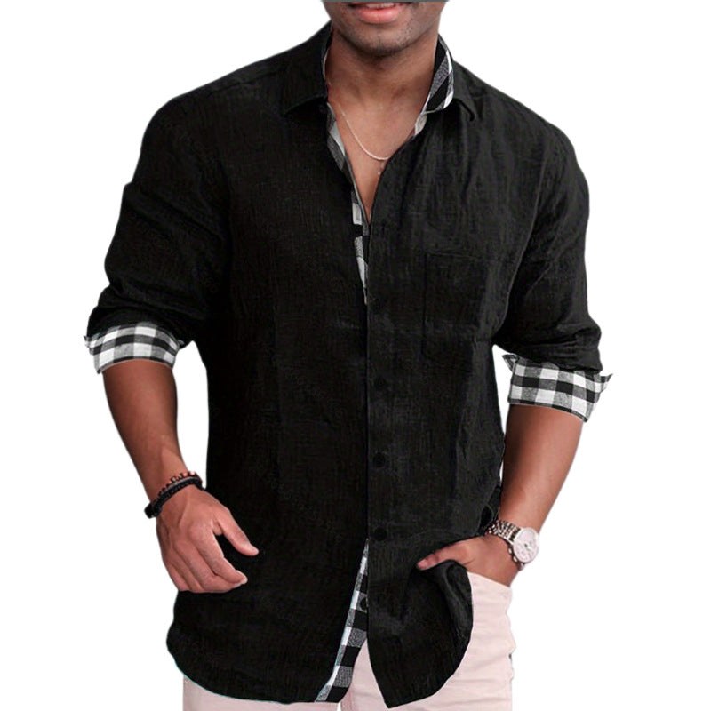 Cedric Linen Blend Shirt with Chest Pocket in Black