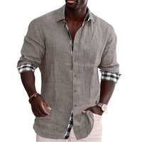 Cedric Linen Blend Shirt with Chest Pocket in Grey