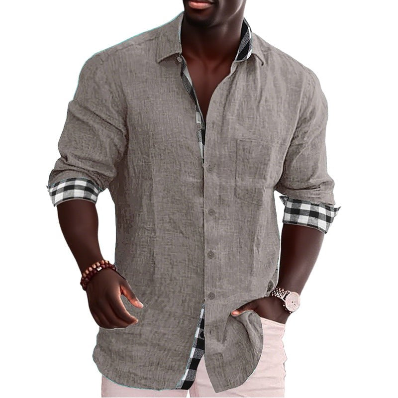 Cedric Linen Blend Shirt with Chest Pocket in Grey