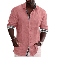 Cedric Linen Blend Shirt with Chest Pocket in Pink