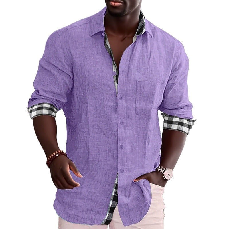 Cedric Linen Blend Shirt with Chest Pocket in Purple