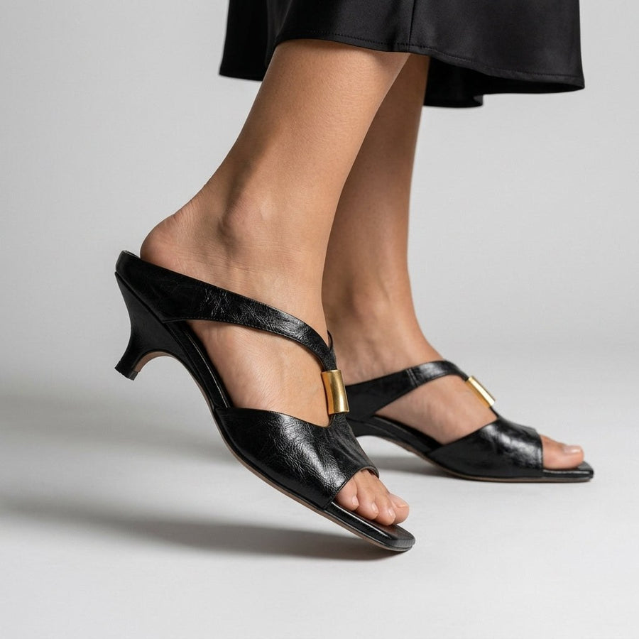 Celeste Kitten Heel Mule Sandal in Charcoal