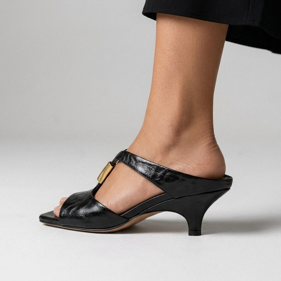 Celeste Kitten Heel Mule Sandal in Charcoal
