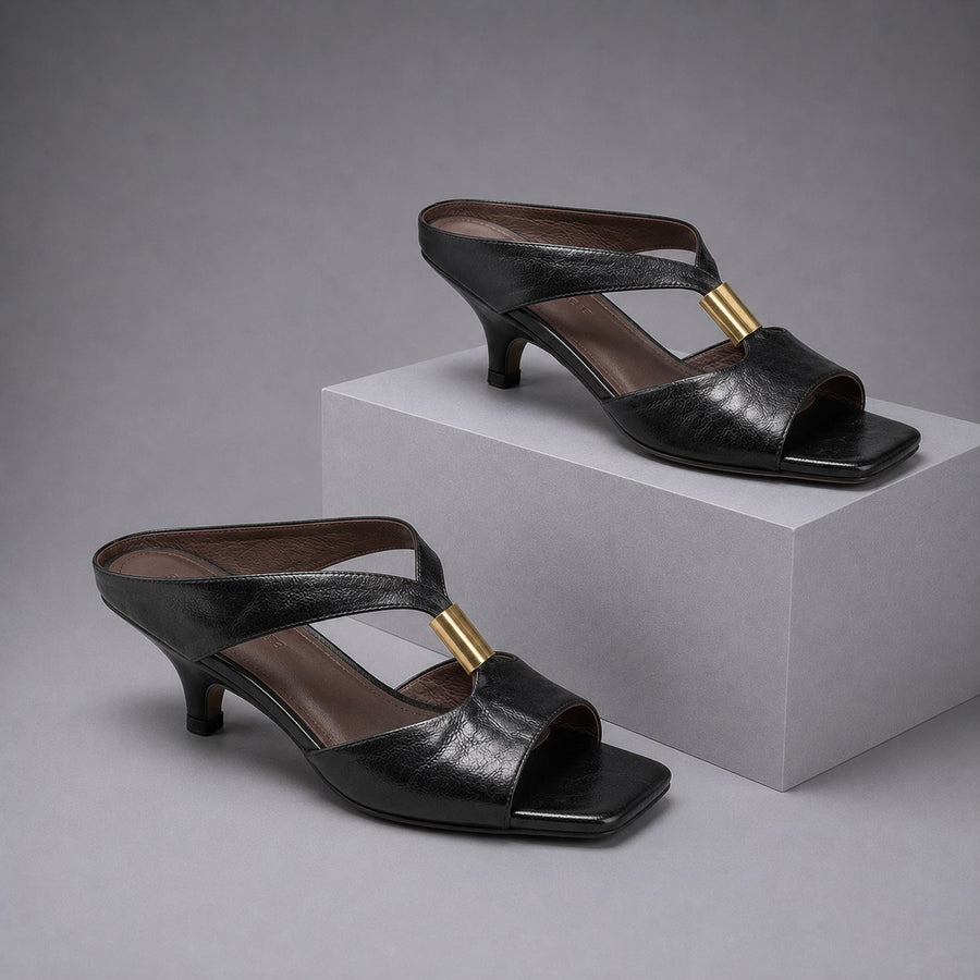 Celeste Kitten Heel Mule Sandal in Charcoal