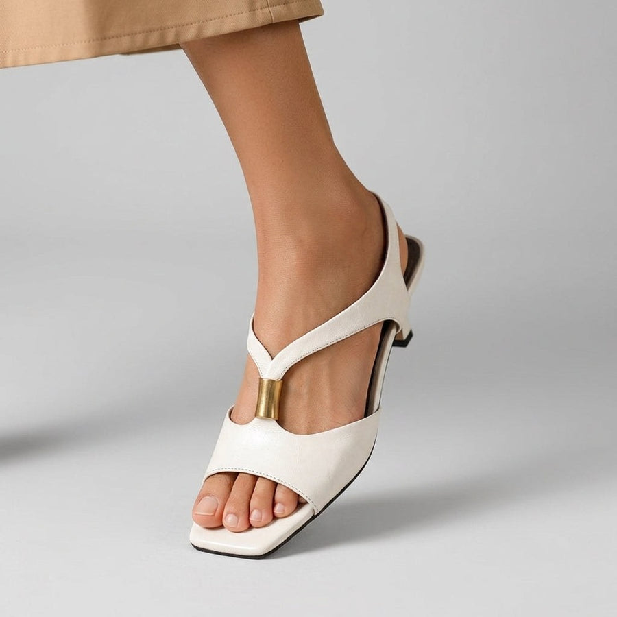 Celeste Kitten Heel Mule Sandal in Pearl