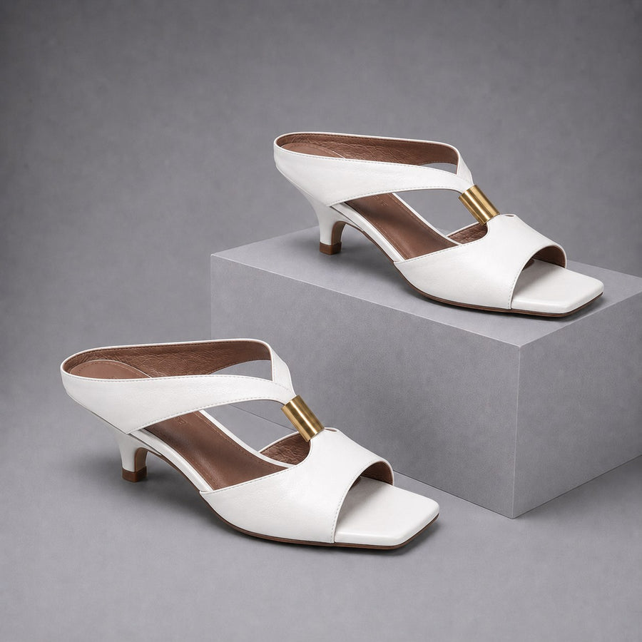 Celeste Kitten Heel Mule Sandal in Pearl