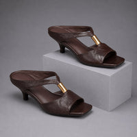 Celeste Kitten Heel Mule Sandal in Sienna Brown