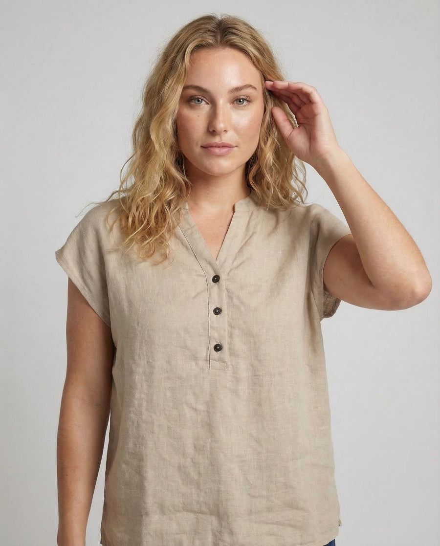 Celeste Linen Tunic with Stand Collar