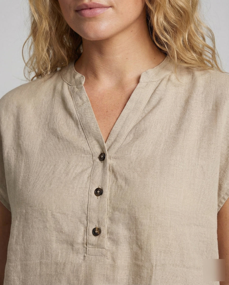 Celeste Linen Tunic with Stand Collar