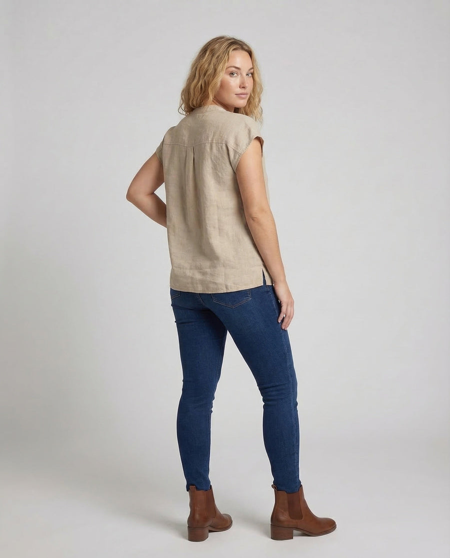 Celeste Linen Tunic with Stand Collar