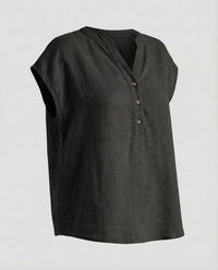 Celeste Linen Tunic with Stand Collar in Black