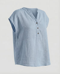 Celeste Linen Tunic with Stand Collar in Blue