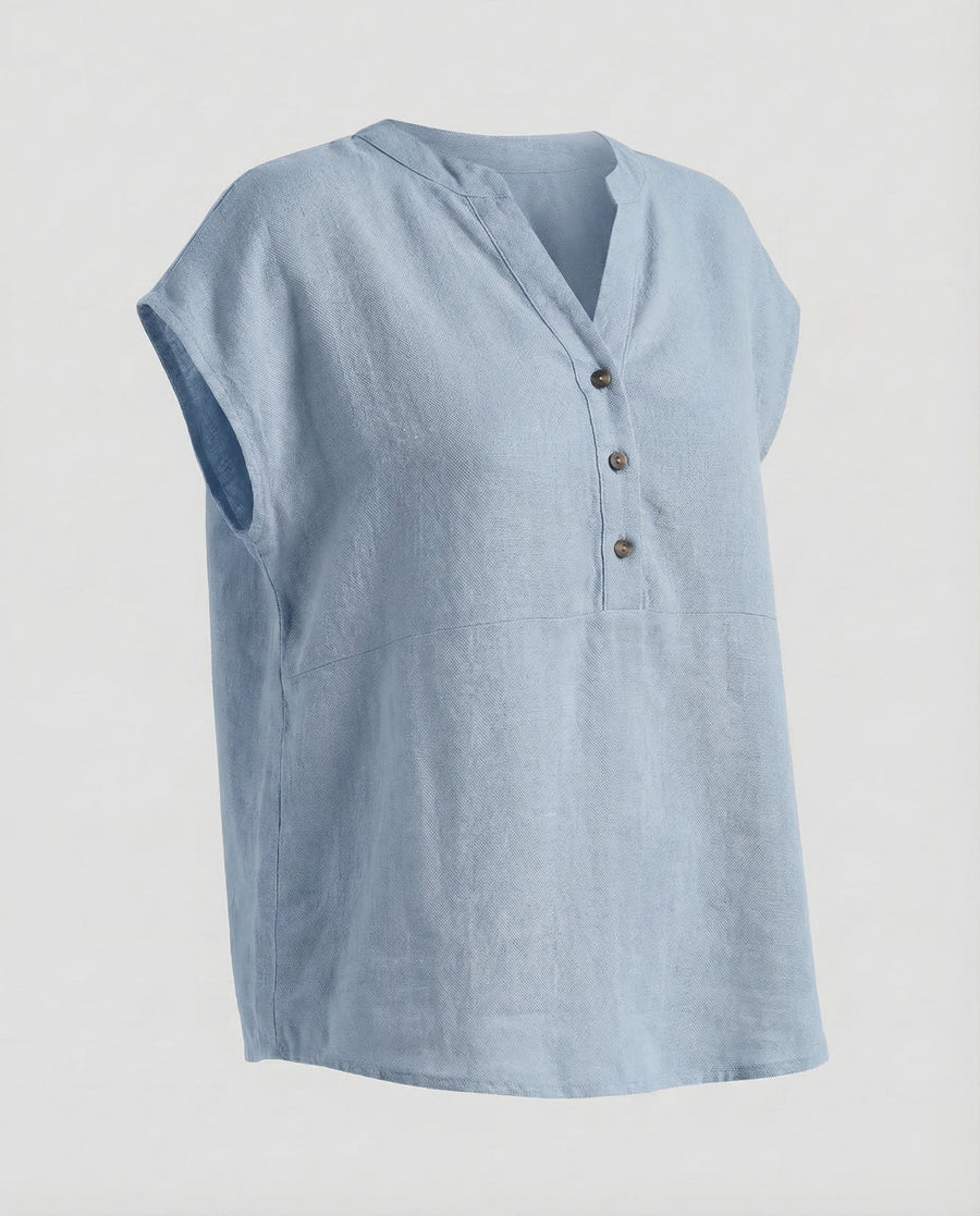 Celeste Linen Tunic with Stand Collar in Blue