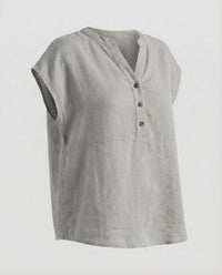 Celeste Linen Tunic with Stand Collar in Grey