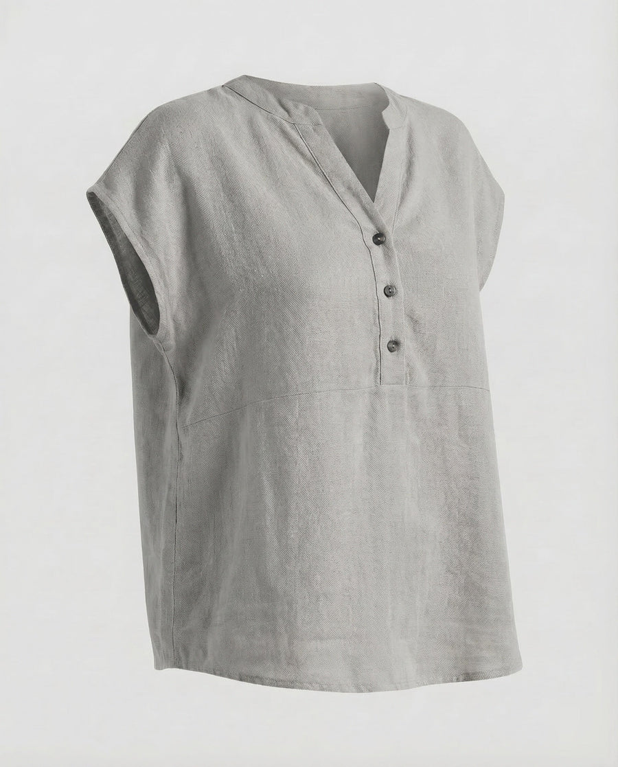 Celeste Linen Tunic with Stand Collar in Grey