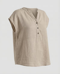 Celeste Linen Tunic with Stand Collar in Khaki