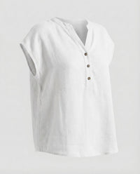 Celeste Linen Tunic with Stand Collar in White