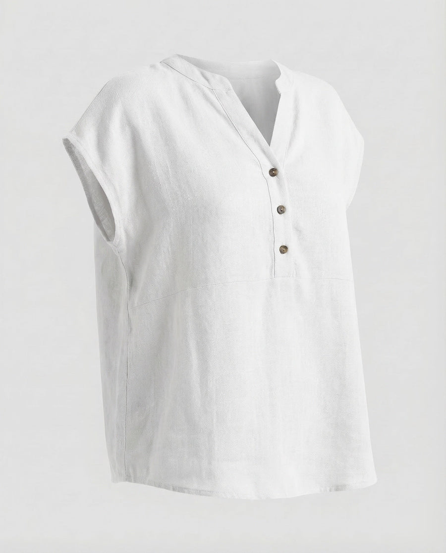 Celeste Linen Tunic with Stand Collar in White
