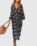 Celeste Women's Boho Maxi Dress Long Sleeve Deep V-Neck Stripe Print