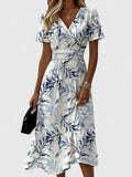 Celeste Women's Floral Wrap Midi Dress V-Neck Short Sleeve