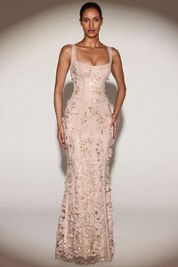 Celestine Appliqué Corset Gown in Blush