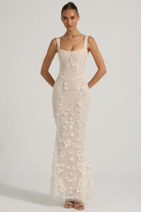Celestine Appliqué Corset Gown in Blush