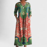 Celestine Maxi dress with vintage floral print in Green