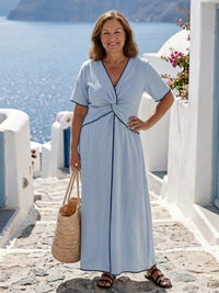 Celestine Women's V Neck Twist Front Midi Dress in Blue