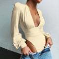 Celia Elegant Bodysuit with V-Neck and Long Sleeve