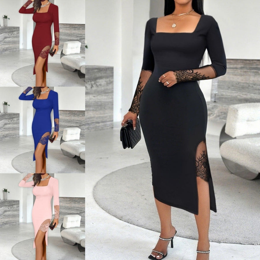 Celia Elegant Lace Dress with Side Split