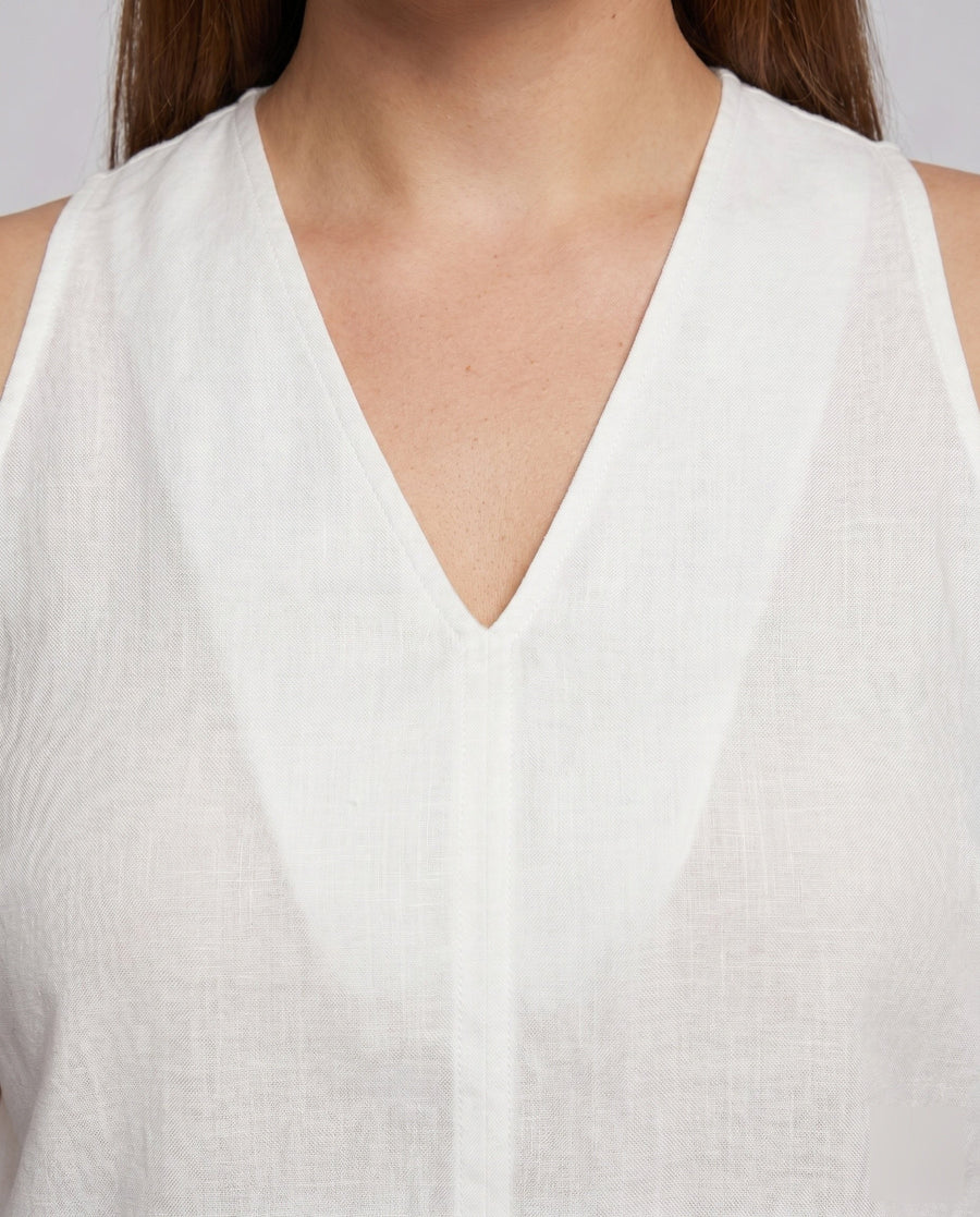 Celia Elegant Linen Top with V-Neck