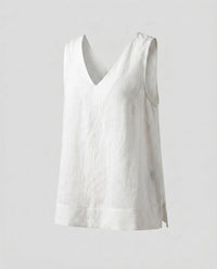 Celia Elegant Linen Top with V-Neck in White