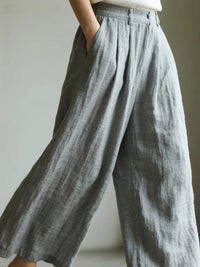 Celia Elegant Linen Trousers with Pockets in Grey