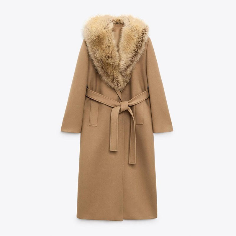 Celia Elegant Trench Coat with Belted in Khaki