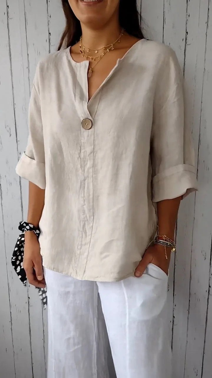 Celia Lightweight Linen Blouse in Apricot