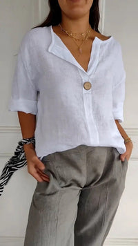 Celia Lightweight Linen Blouse in White