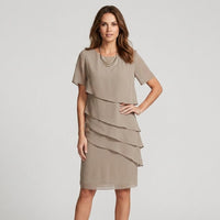 Celia Tiered Layer Dress in Beige