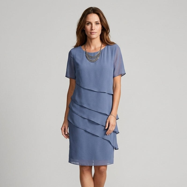 Celia Tiered Layer Dress in Blue Gray