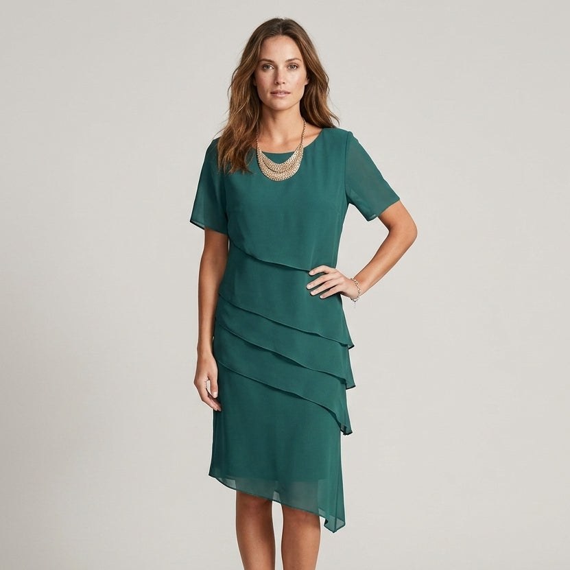 Celia Tiered Layer Dress in Emerald