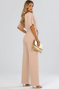 Celina Women's Wide Leg Belted Jumpsuit in Beige