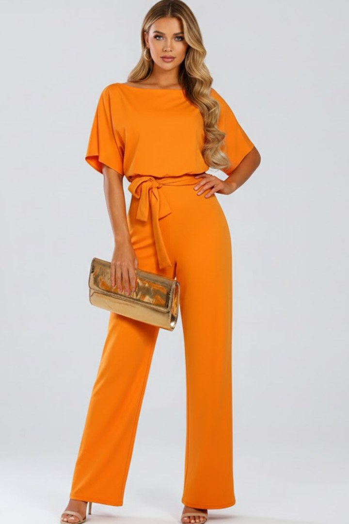 Celina Women's Wide Leg Belted Jumpsuit in Orange