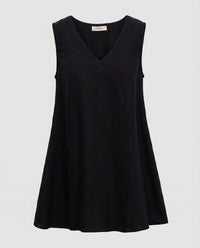 Celine Airy Linen Tunic with V-Neck in Black