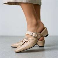 Celine Buckle Mule in Beige