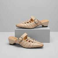Celine Buckle Mule in Beige