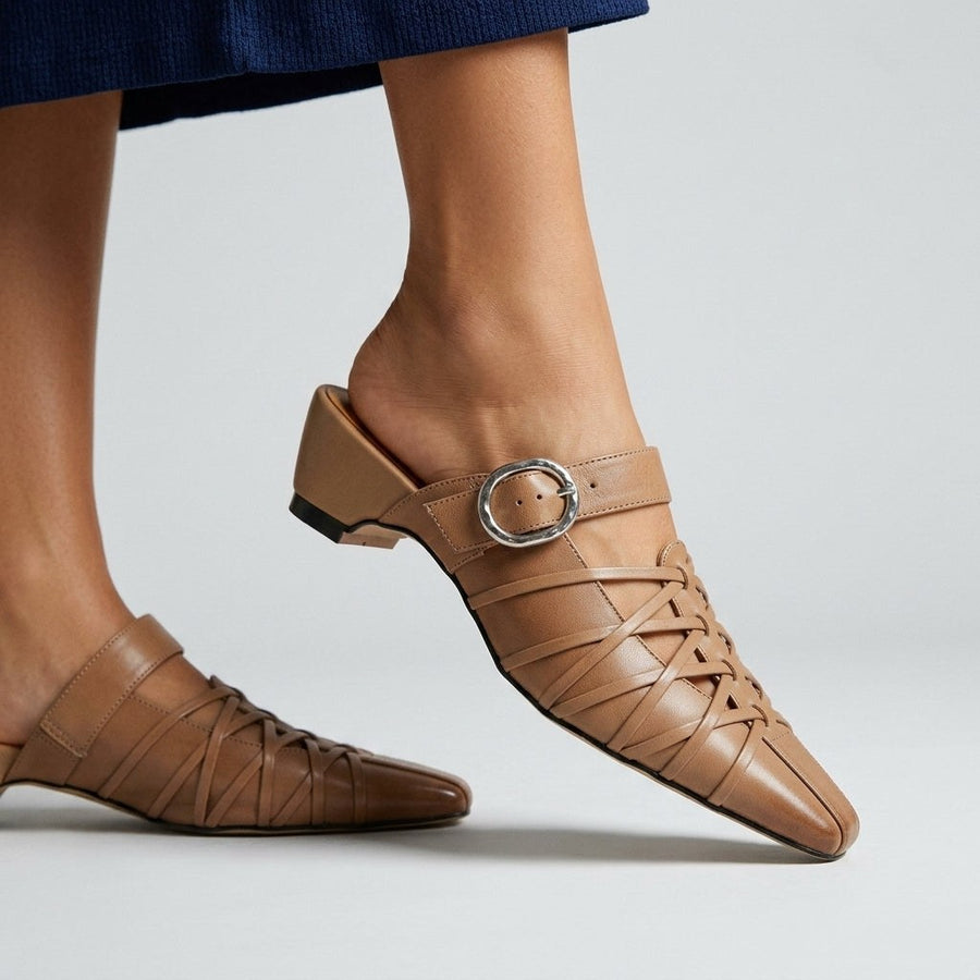 Celine Buckle Mule in Taupe