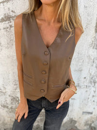 Celine Elegant Vest in Dark Brown