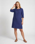 Celine Linen Dress with Crew Neck and Button Front